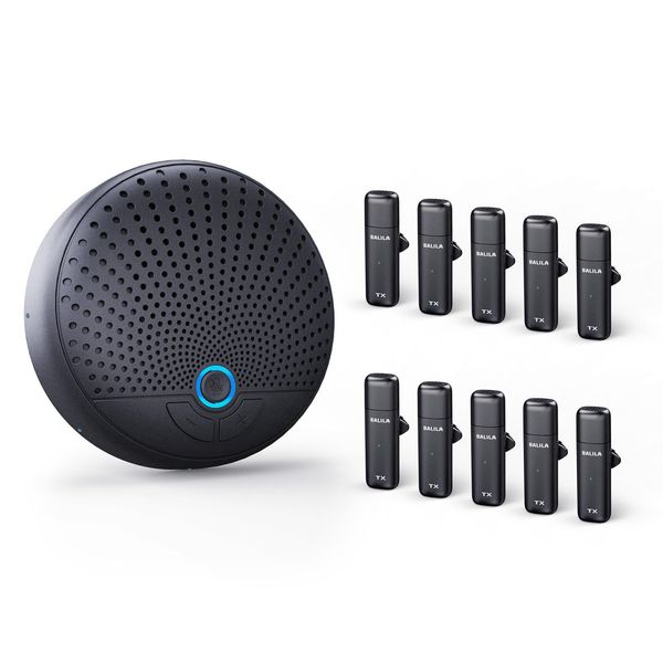 BALILA Meeting Microphone Speaker, Wireless Speakerphone System with 10 Clip Microphone, USB-C Noise Cancelling Technology TV, Perfect for Online Video Conferencing ZOOM, Skype, Google Meet, Online