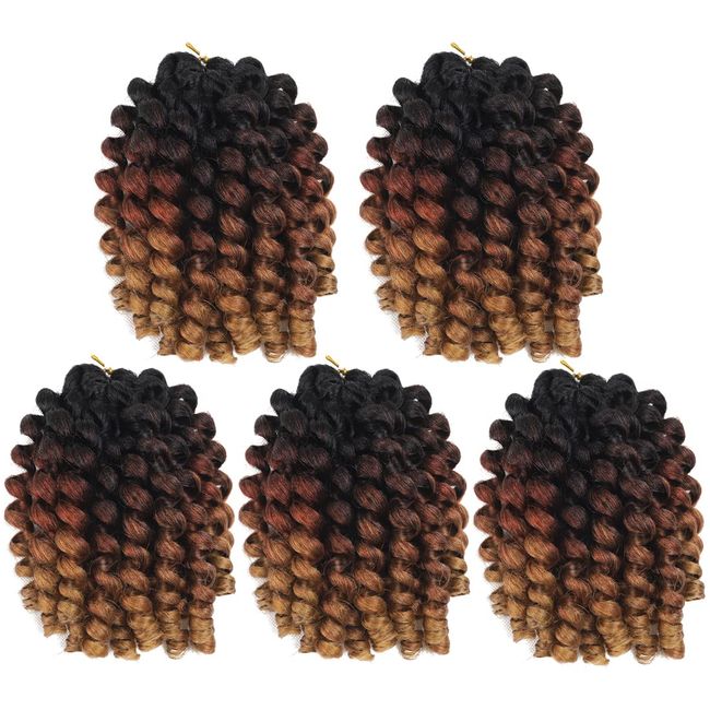 Wand Curl Crochet Braids Hair Jamaican Bounce Crochet Hair 8 Inch Wand Curl Jamaican Braids Ringlet Twist Hair Extension Crochet Hair (5 PCS, 1B/30/27)