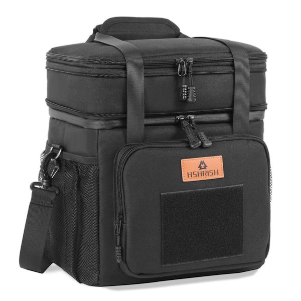 HSHRISH Expandable Xlarge Tactical Lunch Box for Adults, Leakproof Insulated Lunch Bag with Lots of Storage Space, Durable Cooler Bag for Men Women Work Outdoor Picnic Trips, 22L(Black)