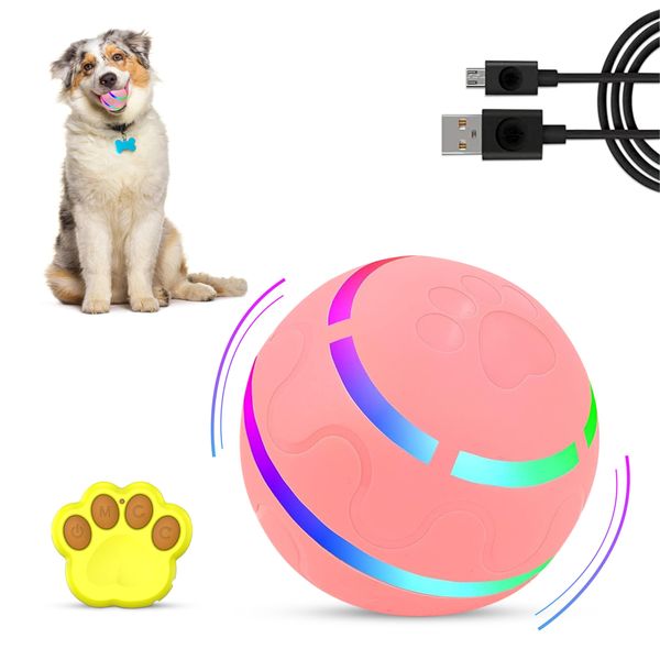 PawZazz New Interactive Dog Toy Ball with Remote Control and LED Flash Light, Self Rolling USB Rechargeable Ball That has 2 Modes, Motion Activated Ball Toys for Dogs/Cats with 2 Work Modes - Pink