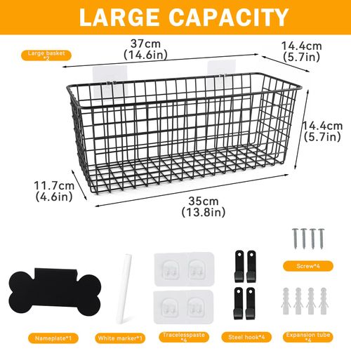 Geyecete 2 Set Extra Large Portable pet supplies wall basket storage Carbon storage basket Wall wire storage rack multifunctional countertop