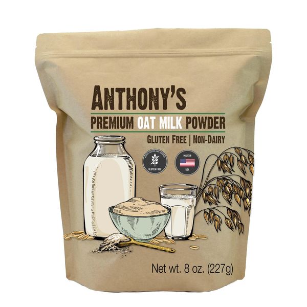 Anthony's Premium Oat Milk Powder, 8 oz, Gluten Free, Non GMO, Vegan, Made in USA