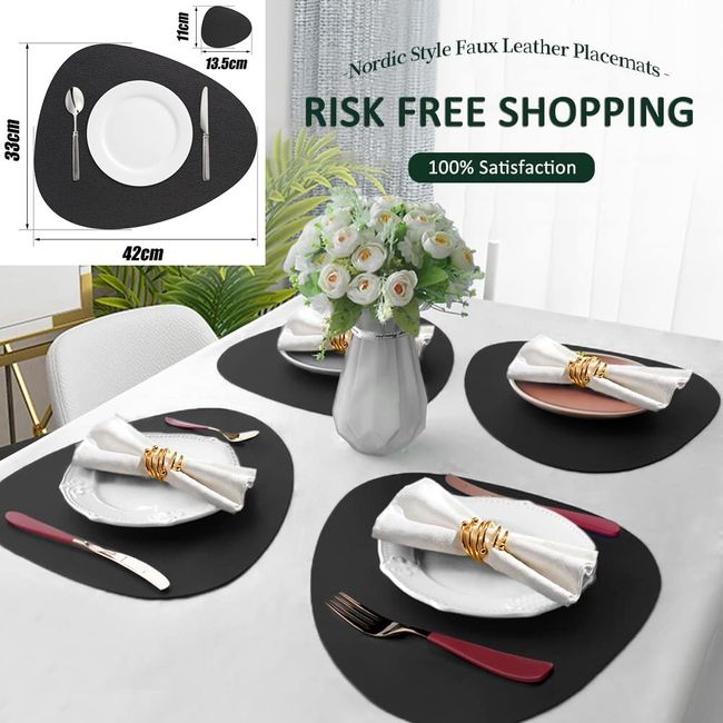 Faux Leather Placemats Set of 6 Waterproof Heat and Stain Resistant Easy to  C