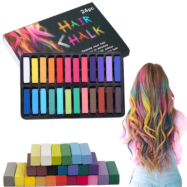 Glamified,Hair Chalk, 24 Colors Set Non-Toxic Temporary Hair Color Chalk Dye Soft Pastels for Women and Girls Hair