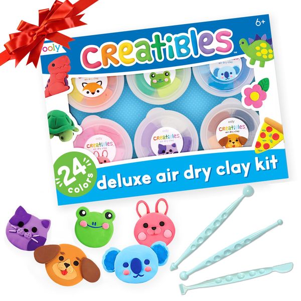 OOLY Creatibles, 24 Colors Air Dry Clay Kit for Kids Craft, Modeling Clay with 3 Shaping Tools, Craft Supplies & Materials, Airdry Clay DIY Art Set for Kids Ages 6 and Up