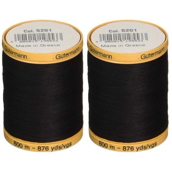 Gutermann 2-Pack Natural Cotton Thread Solids 876 Yards Each - Black (800C 5201)
