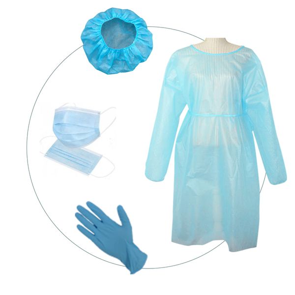 Ariyo Non-woven Fabric Isolation Gown, 1.1 oz (30 g), Non-woven Cap, Surgical Mask, 4-Piece Set, One Size, Disposable, Water Repellent, Anti-Static Treatment, Unisex, Protection, Dustproof,