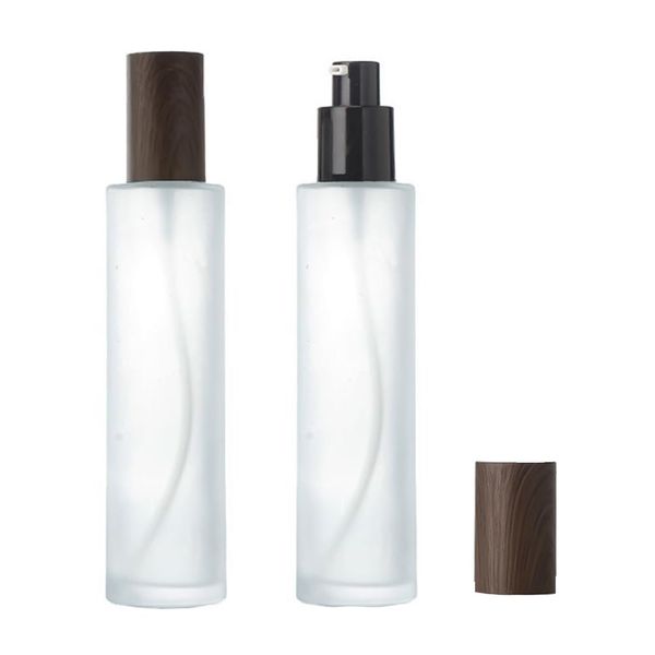 2PCS 120ml/4oz Empty Frosted Glass Lotion Pump Bottles with Cap Refillable Makeup Cosmetic Essential Oils Essence Container Storage Pump Dispenser Jar for DIY Skin Care