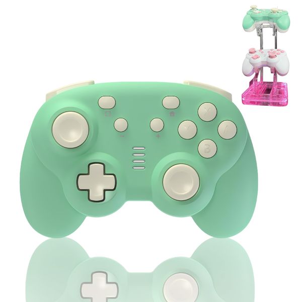 turbX Mate Mini wireless Nintendo switch wireless controller, usb controller for pc - Small Gamepad 6-Axis Gyro Motion Sensor, Joystick (Retro Green)
