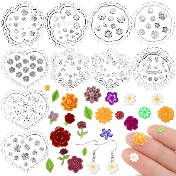 10 Pcs Small Flower Polymer Clay Molds Mini Flower and Leaf Polymer Clay Molds for Jewelry Making Small Rose Daisy Silicone Molds Polymer Clay Molds for Polymer Clay Earrings Decoration