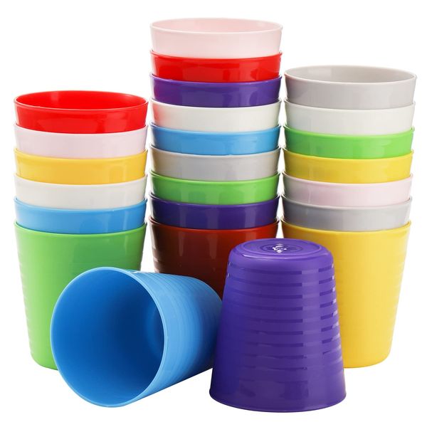 Frcctre 24 Pack Kids Plastic Cups, 8 Oz Reusable Small Plastic Toddler Cups, Unbreakable Small Plastic Children Drinking Cups Juice Tumblers, BPA-Free Cups, Dishwasher Safe, 8 Rainbow Colors