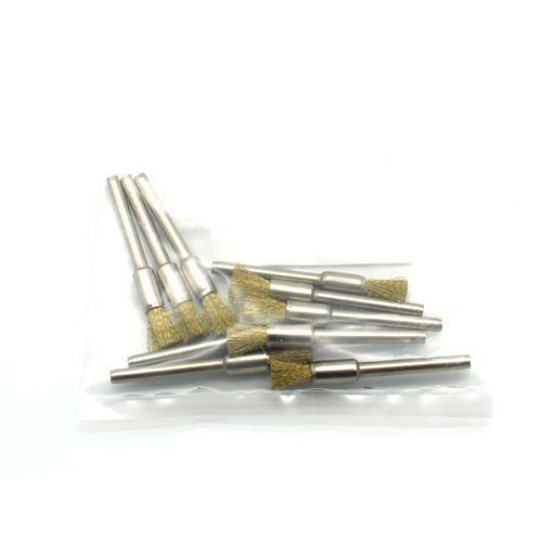 TMAX 10 pc Brass Bristle 1/4 Inch Pen Wire Brush with 1/8 Inch Shank for Dremel and Other Rotary Tools on Rust Removal, Corrosion and Scrub Surfaces