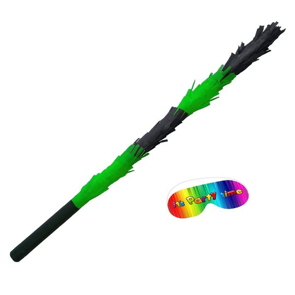 Green black pinata smashing stick and blindfold