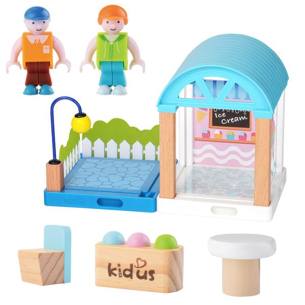 KIDBEST Wooden Dollhouse, Ice Cream Toy Playset for Kids, Dollhouse Accessories Furniture, Pretend Role Play Game with Dolls Figurines, 2024 STEM Building Gift for Kids Ages 3+