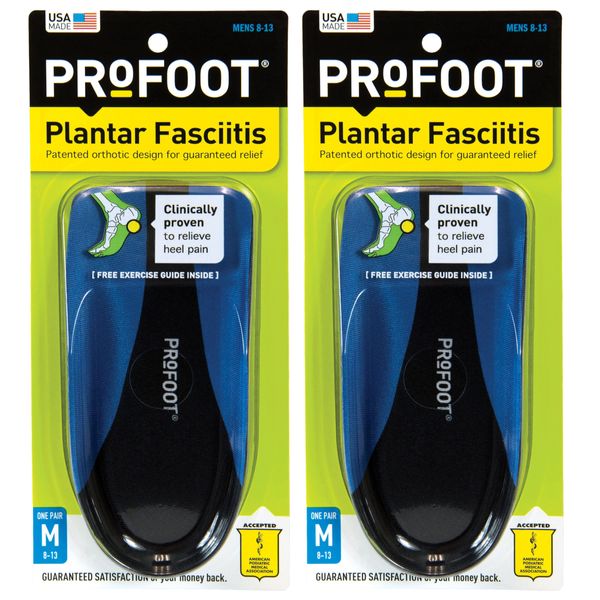 PROFOOT Orthotic Insoles For Plantar Fasciitis & Heel Pain, Men's 8-13, 2 Pair, Gel Heel Shock Absorbing Insoles To Help Reduce Pain & Stress, Foot Care Arch Support Inserts For Shoes