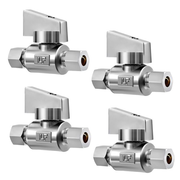 Minimprover 4 Pack Premium Brass 1/4" Compression x 1/4" Compression Angle Valve Quarter Turn Water Straight Angle Valve