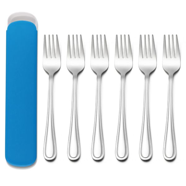 Kids Forks, Joyfair Stainless Steel Children Forks Set of 6, Toddler Forks with Blue Case, Kids Dessert Forks Ideal for Home/Garden/Party/Preschools, Round Fork Tines, Rust Free & Dishwasher Safe