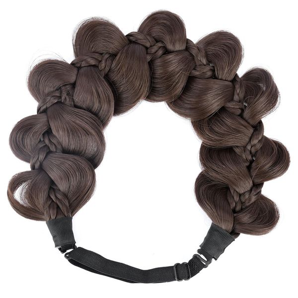 BOBIYA Kinky Kürbis Synthetisches Haar Geflochtenes Stirnband Breite Geflochtene Zöpfe Elastisches Stretch Stirnband für Frauen Mädchen (Schokolade)