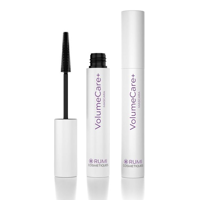 Rumi Cosmetiques VolumeCare+ Mascara For Older Women - 2-in-1 Formula - Extreme Length & Volume - No Clumps & Long-Lasting - For Sensitive Eyes (Dark Brown)