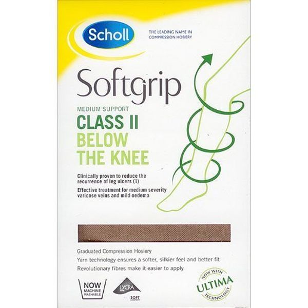 Scholl Softgrip Class 2 Below The Knee Stockings, Large, Tan