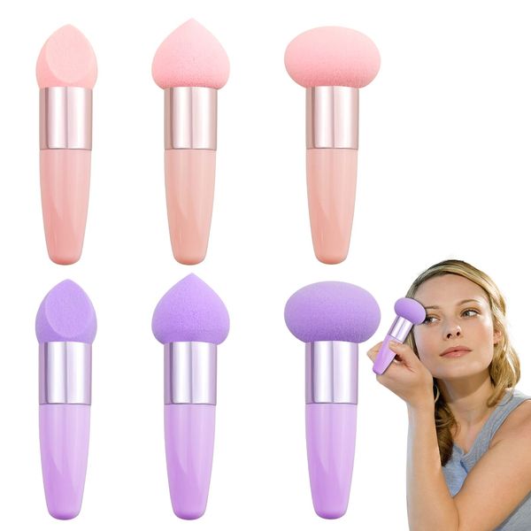 6 Pack Makeup Sponge Blending Sponge Applicator Soft Beauty Sponge with Smooth Handle Multifunction Dry & Wet Use Foundation Blender Make Up Tools for Women Eyeshadow Liquid Foundation