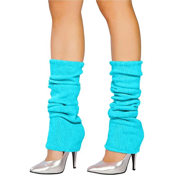 Style Lockers® Ladies Bright Neon 80s Party Club Dance Ankle Leg Warmers - Women's Retro Fancy Dress Accessory (Turquoise)