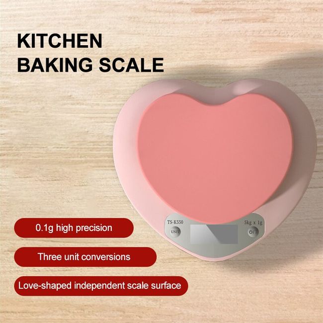 Digital rechargeable kitchen scale 5kg x 0.1g multifunctional red weighing  pan scale with LCD backlight display and large tray for cooking and baking  