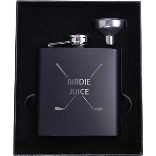 Golf Birdie Juice Flask, Funnel and Gift Box - Great Chirstmas, Birthday, Valentines Gift for Golfers (Black)