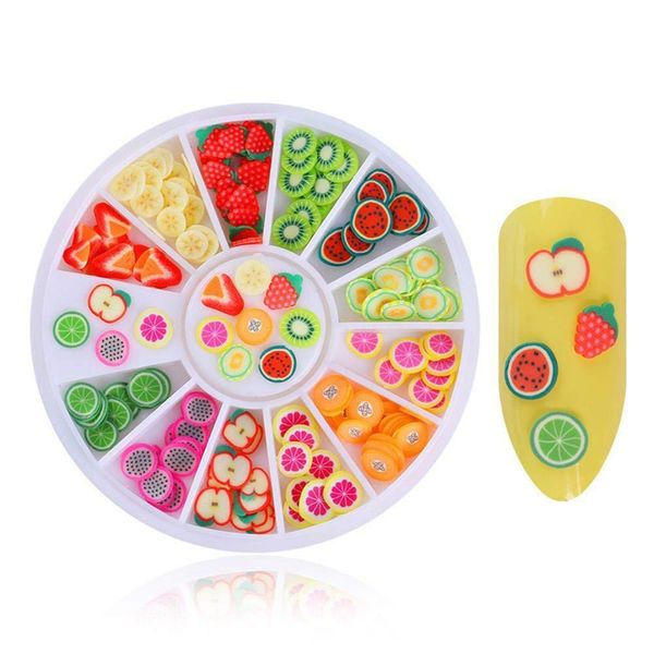 3D Polymer Clay Nail Art DIY Designs Decoration Tiny Fruit Slices Wheel Tools 12 Styles