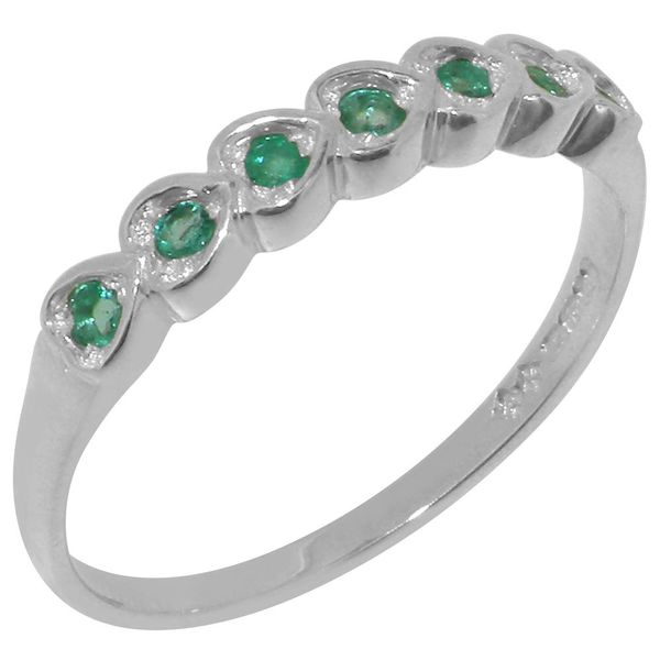 Classic Solid 925 Sterling Silver Natural Emerald Womens Anniversary Ring - Size L 1/2