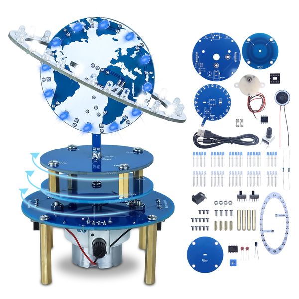 PEMENOL Soldering Practice Project Kit, DIY Globe Planetary Motion Kit Corded Rotating Universe Model Music Switch Brightness Adjustable for Chritmas Day Electronics Learning University STEM Education