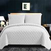 3 Piece Inspiration Quilted Bedspread Embossed Pattern Comforter Bedding Set Bed Throw with Pillow Case (White, King)