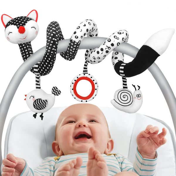 Car Seat Toys Baby Toys 0-3 Months Infant Toys Spiral Stroller Toys, Newborn Toys Black and White Baby Toys, High Contrast Baby Toys for Crib Mobile, Baby Toys Gift for 0 3 6 9 12 Months Girls Boys