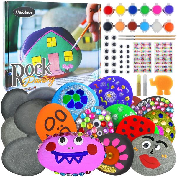 Halobios Rock Painting Kit for Kids, Craft Kits for Kids,Arts and Crafts for Kids,Creative Toys & Gifts & Presents for Boys Girls Age 3-12 Year Old