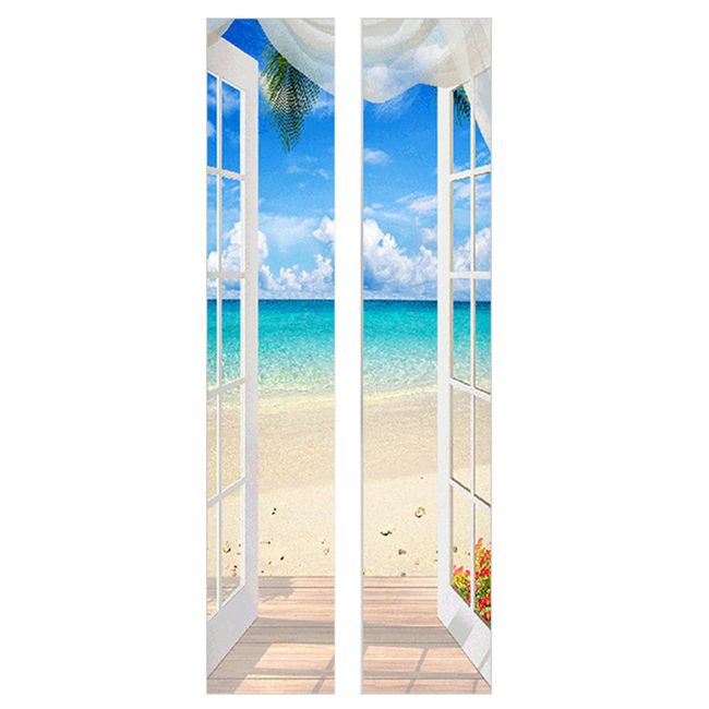 HAMILO Resort Tropical Beach Summer Waterproof Door Stickers Set of 2 Left and Right