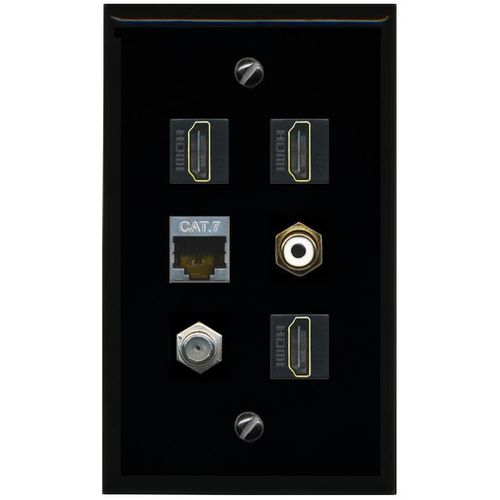 RiteAV CAT7 Coax 3 HDMI RCA White Flat/Solid Wall Plate [Black]