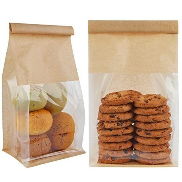 50Pcs Bakery Bags with Window, Resealable Tin Tie Tab Lock Bread Storage