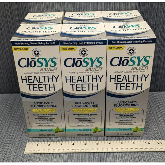 Lot of 6 x CloSys Silver Anticavity Fluoride Rinse Gentle Mint 32 oz Mouthwash