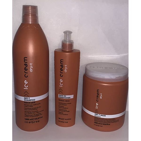 Inebrya Ice Cream Dry-t Shampoo Fior Di Late 33.8 Oz and Dry-t Mask Banana 33.8+
