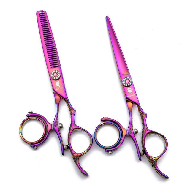 6.0 inch Professional Swivel Ring Cutting Scissor Set - Salon Hairdressing Thinning/Chunker/Texturizing Shears for Barber/ Hairdresser - with Plum Handle (set)