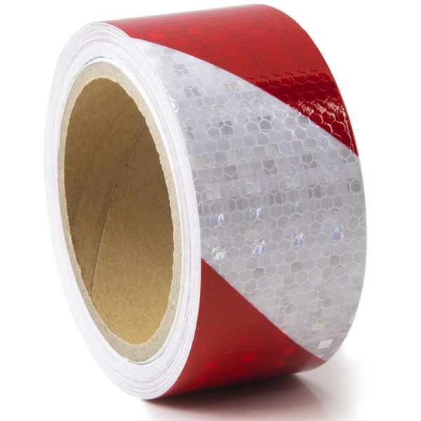 XFXIA Reflective Tape 2"X33ft Reflective Warning Sticker High intensity self-adhesive Safety Tape for Vehicles Car Trailers Night, Reflector Tapes for Road Facilities Safety Reminder red and white