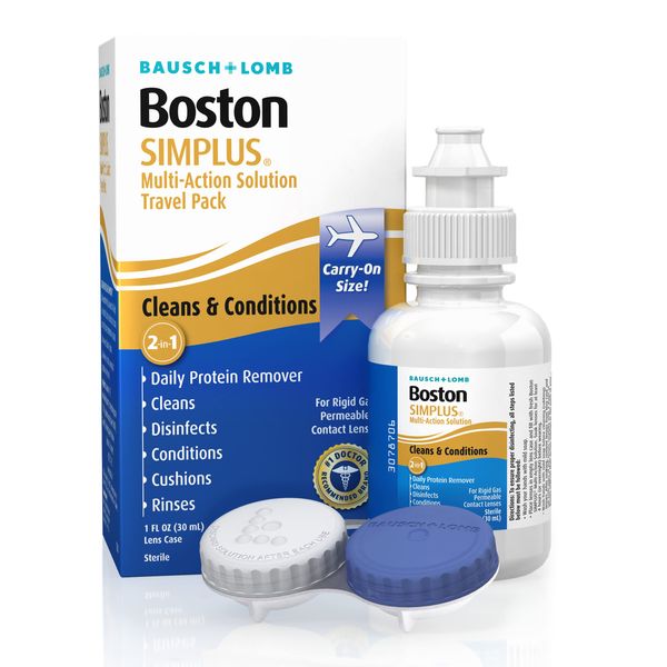 Boston Simplus Contact Lens Solution, for Gas Permeable Contact Lenses, Contact Lens Case Included, 1 Fl Oz