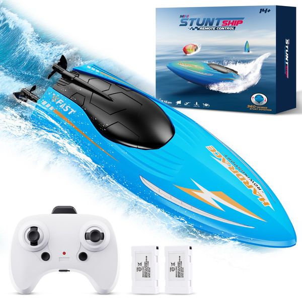 JQTOYD 2.4GHz Stunt RC Boat, Remote Control Boats for Kids and Adults with LED 2 Rechargeable Batteries- Water Toys for Pools,Lake Gifts for Kids Boys Age 4+