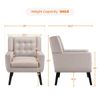 Button Tufted Armchair with Solid Wood Legs, Thick Removable Seat Cushion, Beige