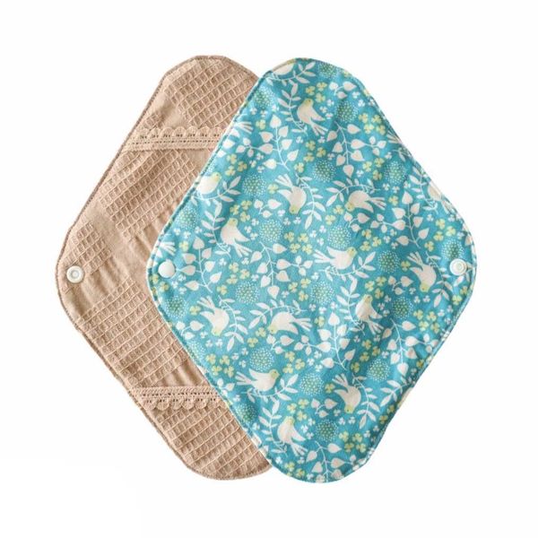 Hanafu Cloth Napkins, Menstrual Use, Holder, Leak-Prevention, Regular, Organic Cotton, 1 Piece, Cotton, Bird Pattern, Blue