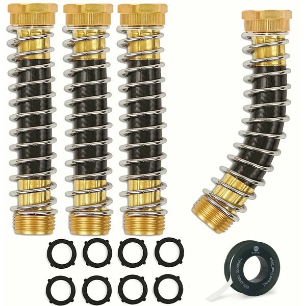 Morvat Brass Coiled Garden Hose Kink Protector, 4 Pack