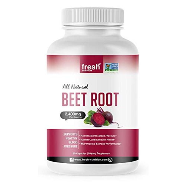 Fresh Nutrition Organic Beet Root Capsules - Strongest DNA Verified 2400mg Per Serving - Vegan Friendly, Non GMO, Gluten and Soy Free