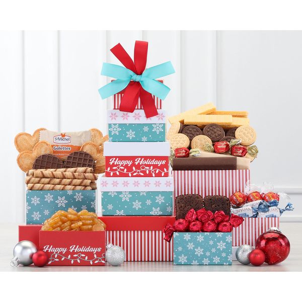 The Happy Holidays Tower of Sweets Snack Food Gift