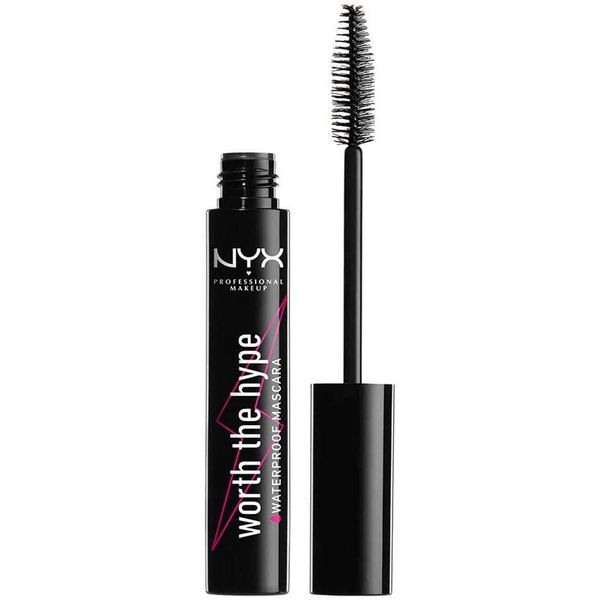 NYX Professional Makeup Worth the Hype Waterproof Mascara, Mehr Volumen und verlängernder Effekt, Spitzzulaufende Bürste, Jojobaöl, Farbton: Schwarz