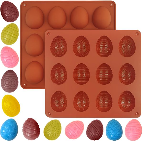 BFJ Easter Egg Silicone Moulds 2pcs Egg Easter Chocolate Moulds 12 Style Egg Candy Molds Non-Stick